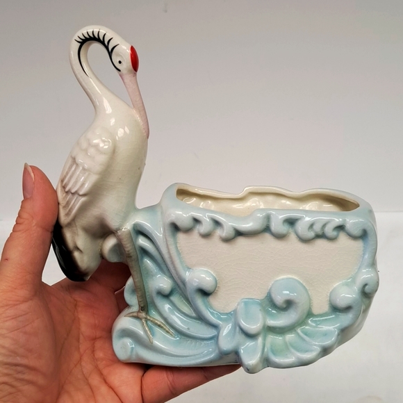 Vintage 1950’s ceramic stork nursery planter/trinket holder marked Japan - Picture 5 of 7